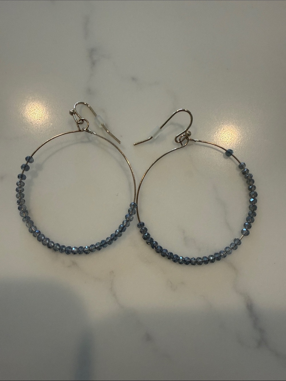 Cost Plus World Market Gold Hoop Earrings with Blue Beads - Women Jewelry